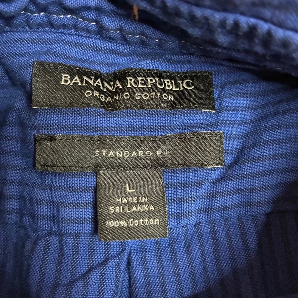 Banana Republic Organic Cotton Blue Pinstripe Button Down Shirt Mens Large L